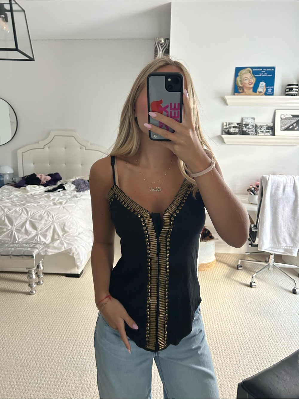 BCBGirls Black Cami with Gold Stud Trim